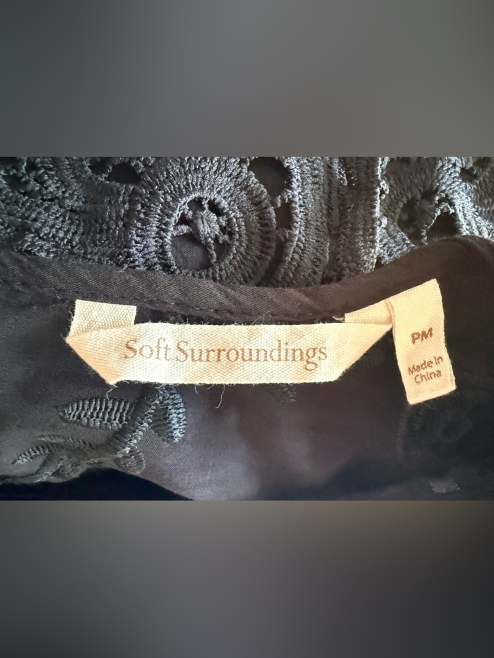Soft Surroundings Black Crochet Lace Bell-Sleeve Blouse - Picture 3 of 5